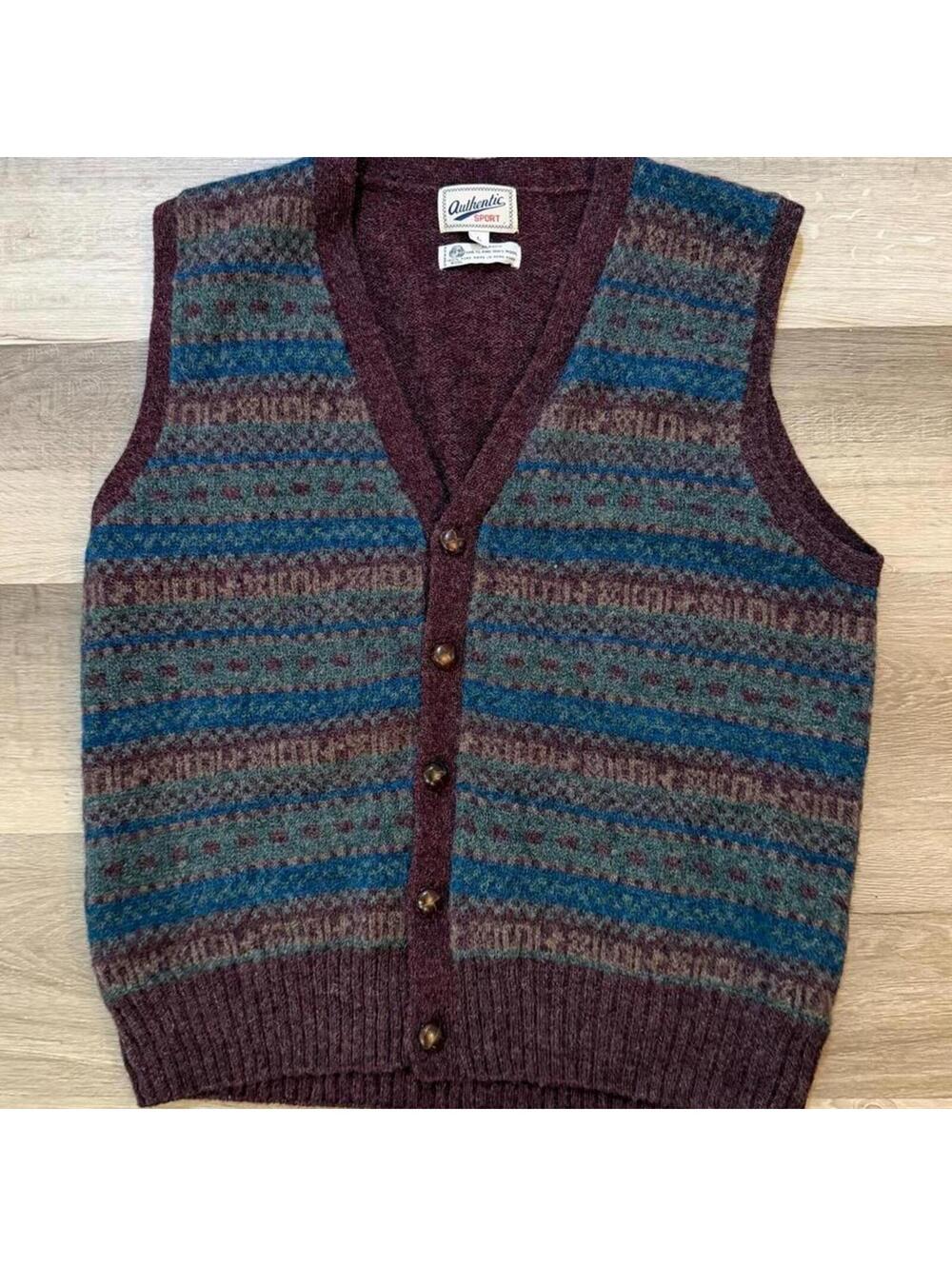 Vintage Authentic Sport Shetland 100% wool multicoloured sweater vest Size L